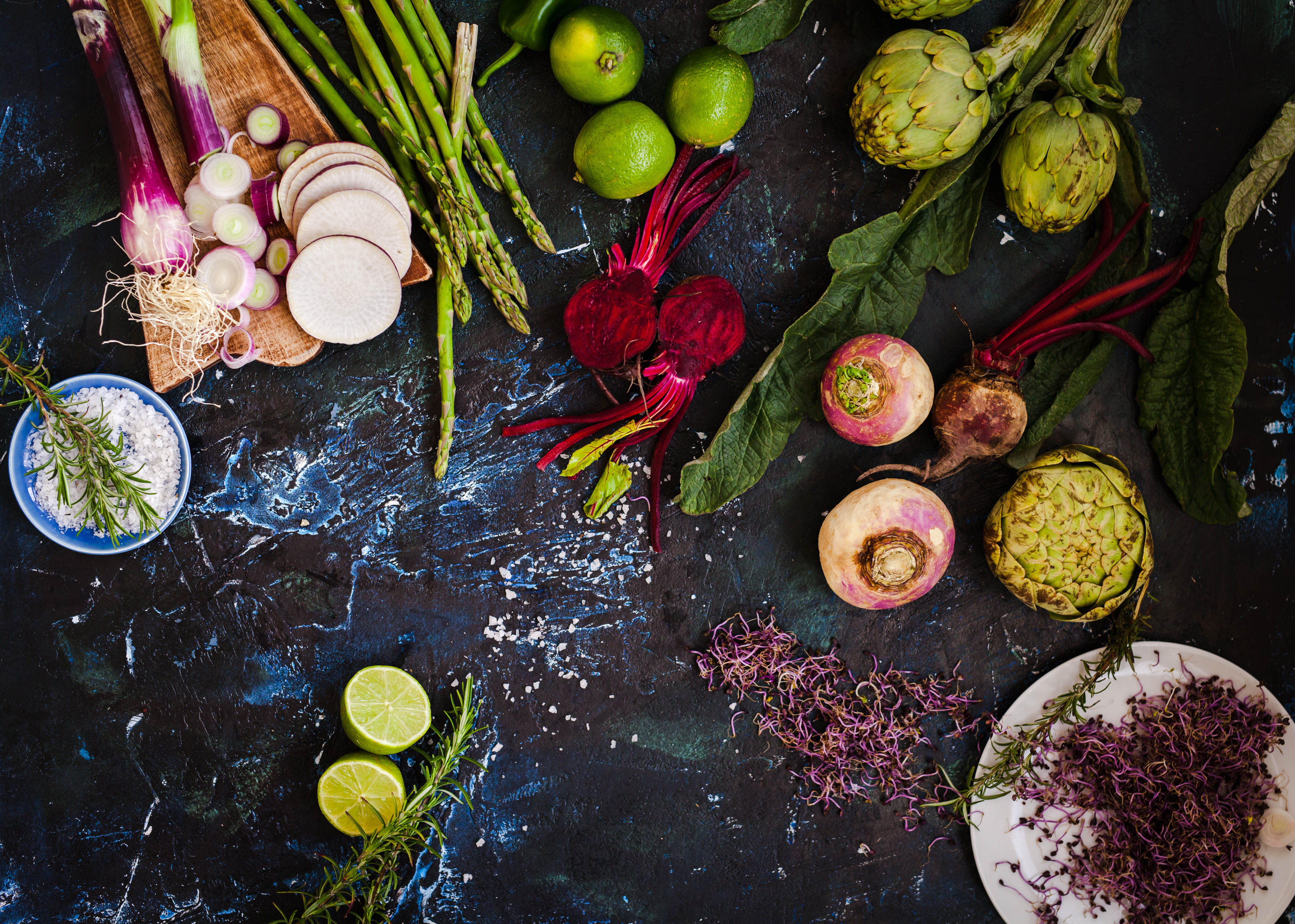 Fruits and vegetables on rustic background.jpg